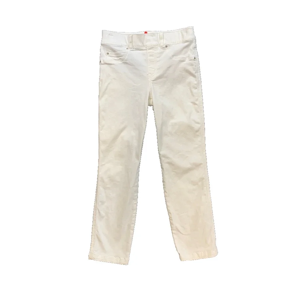 Spanx Jeans Womens S Small White Denim Pull On Crop Straight Mid Rise Stretch